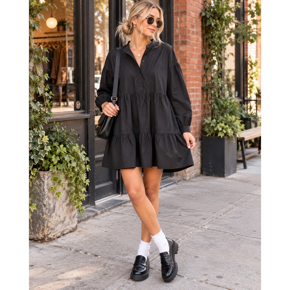 Samsoe Samsoe Black Margo Shirt Dress Long Sleeve Organic Cotton Poplin Pockets